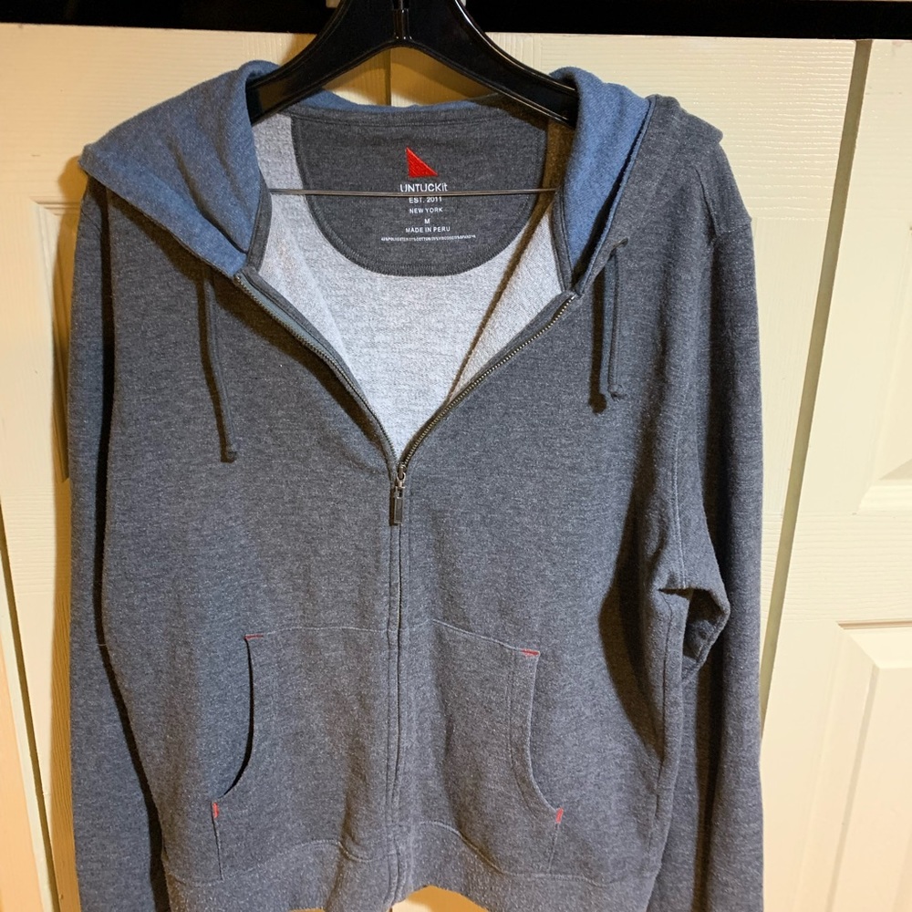 UNTUCKit Men’s Blue Cotton Blend Zip Up Sweatshirt Hoodie Size Medium